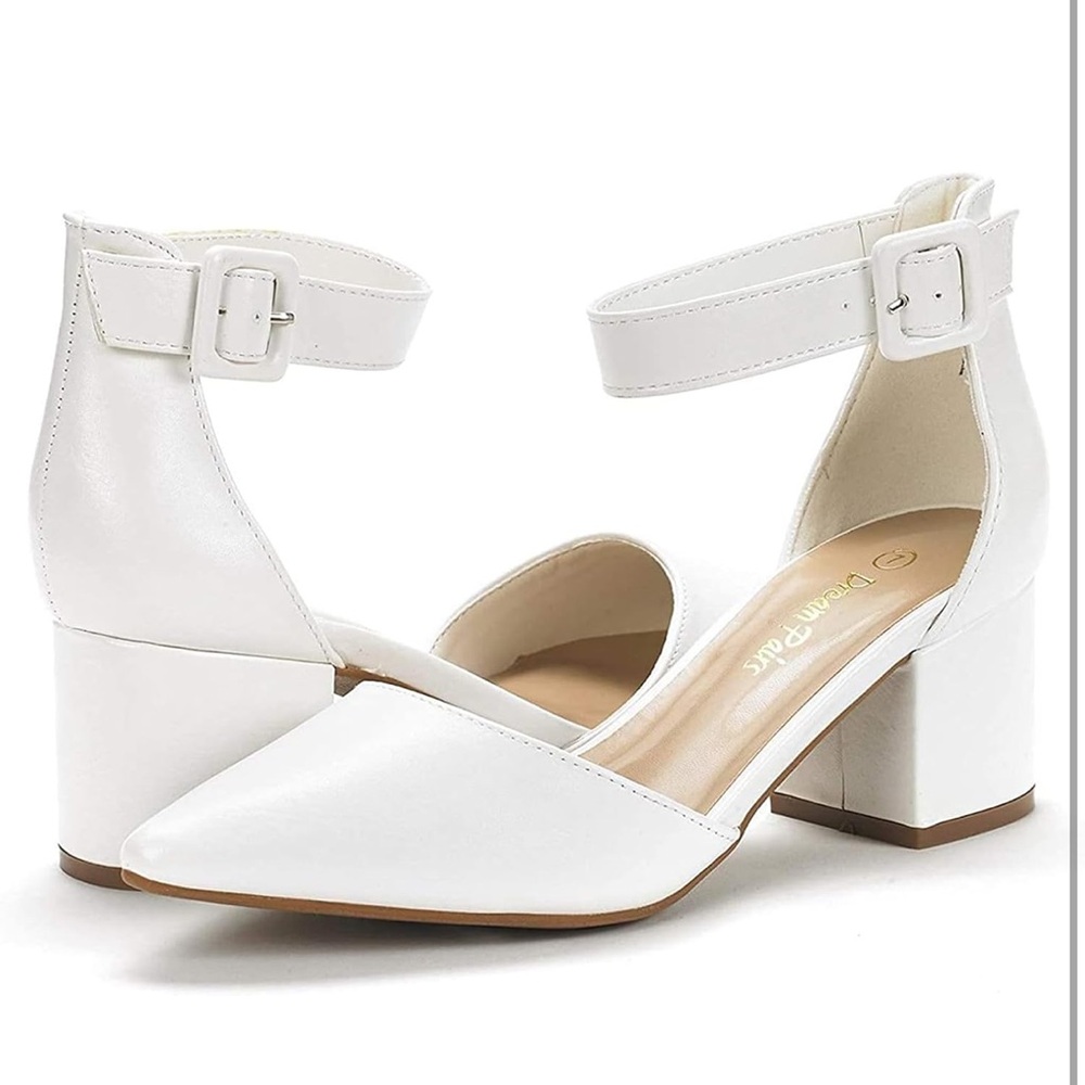 DREAM PAIRS ANNEE Heels Pumps Rhinestone Closed Toe Block Chunky Shoes